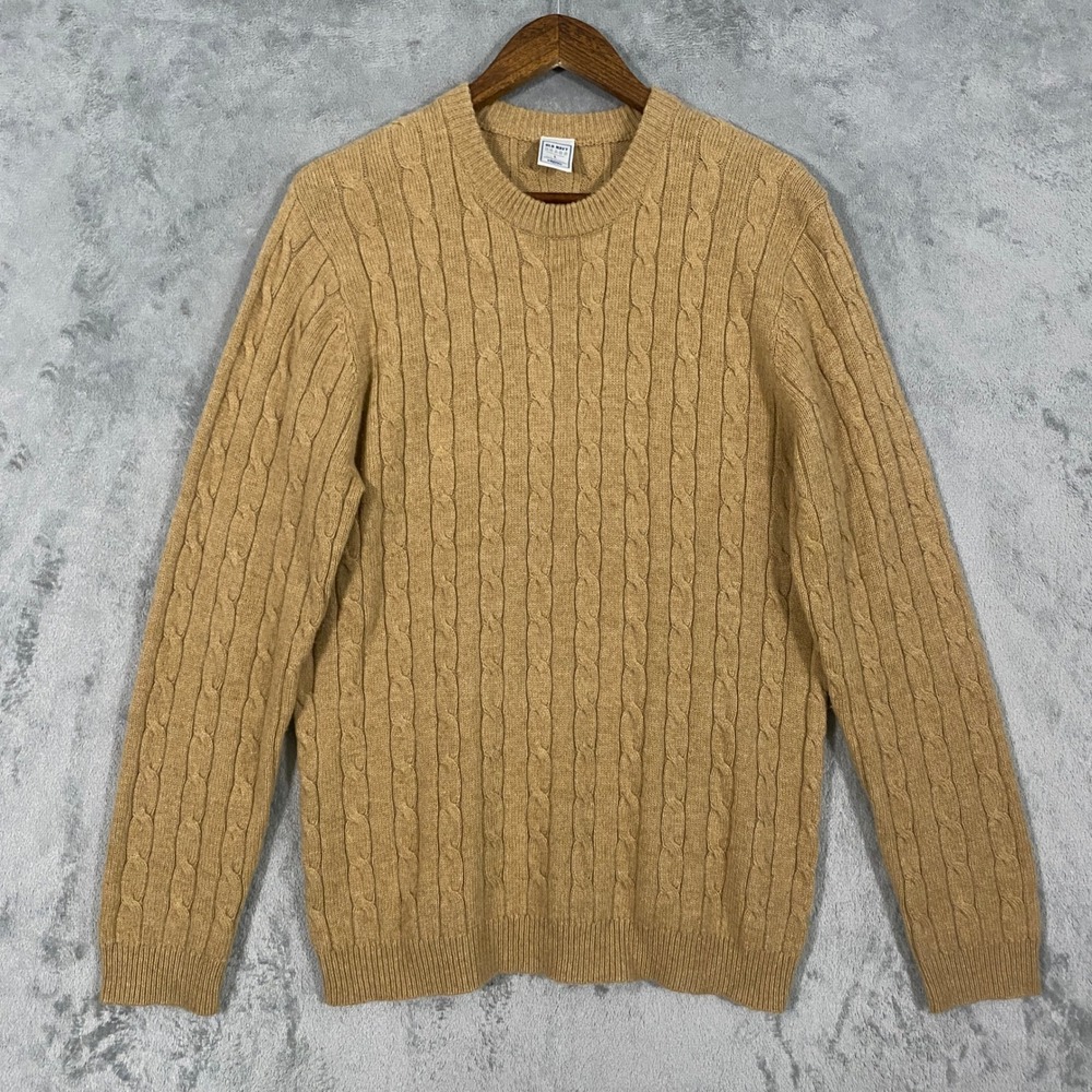 Old Navy Sweater Sz L Tan Cable Knit Lambswool Cashmere Crew Neck VTG Minimalist